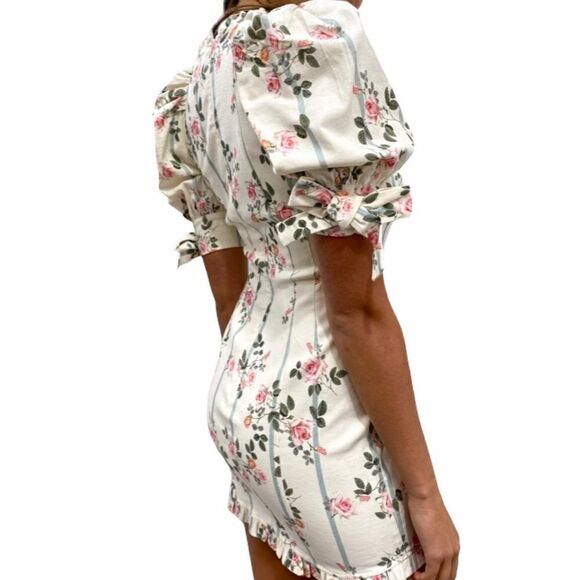 NEW! Stripes & Roses Floral Puff Sleeve Ruffle Mini Dress - Picture 4 of 11